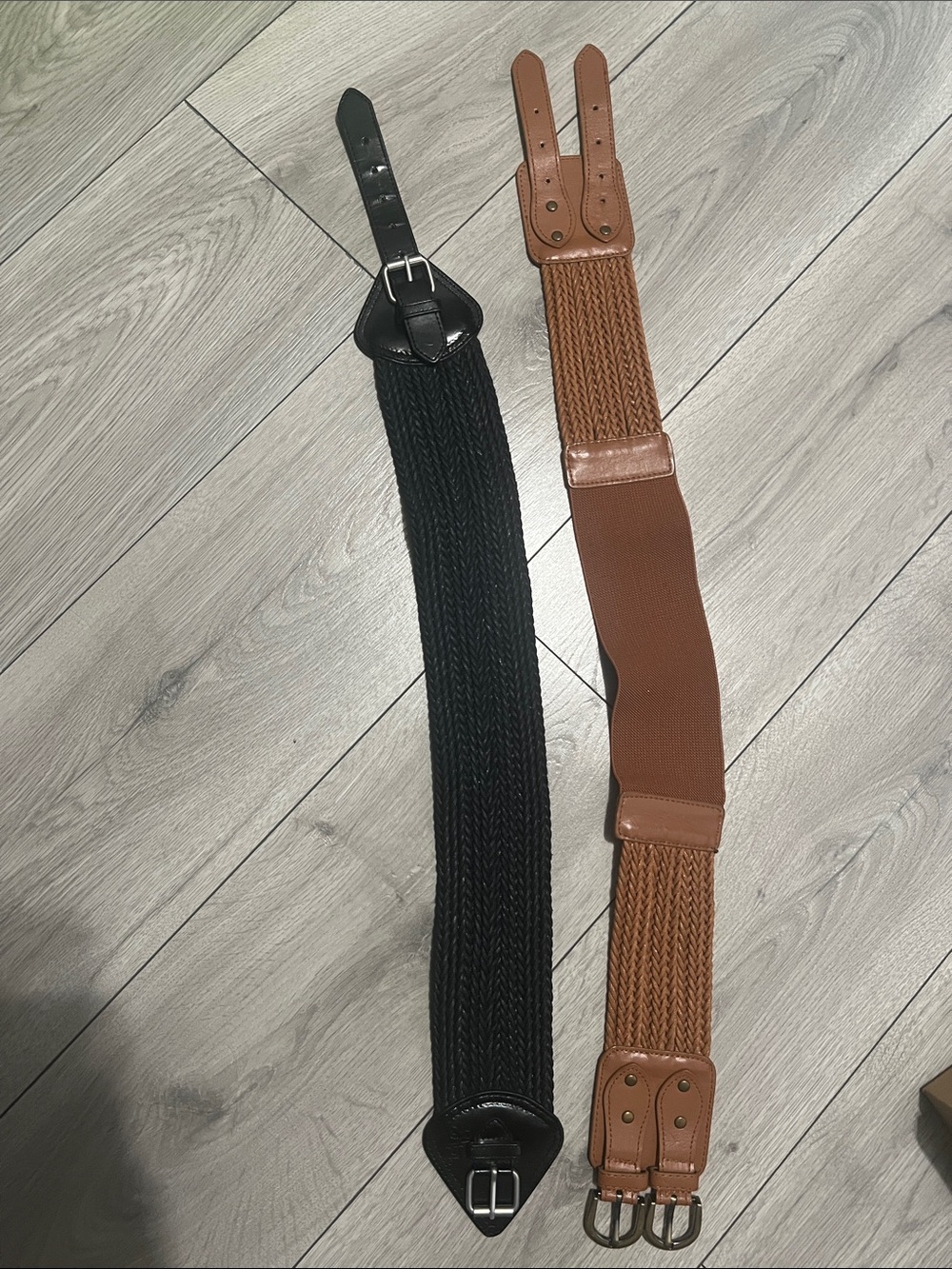 Western style Elastic Braided Waist Belt for women  - Black and Brown two pairs